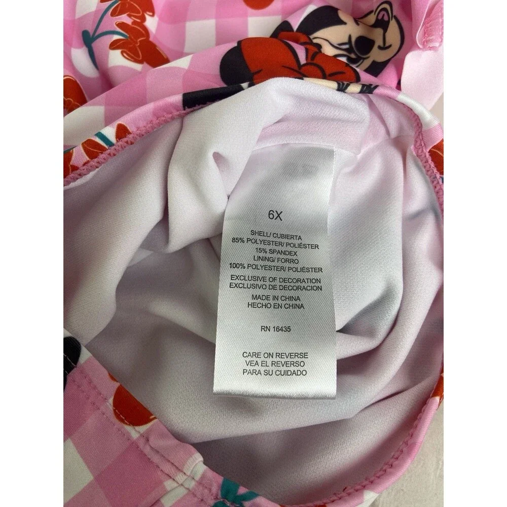 Disney Minnie Mouse Cherry Gingham One Piece Swimsuit Swimwear Girls Size 6X